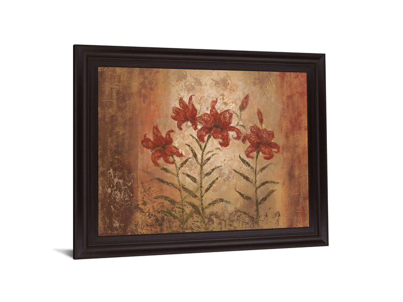 Amber Lily Trio - 28" x 34" Framed Wall Art - Light Brown