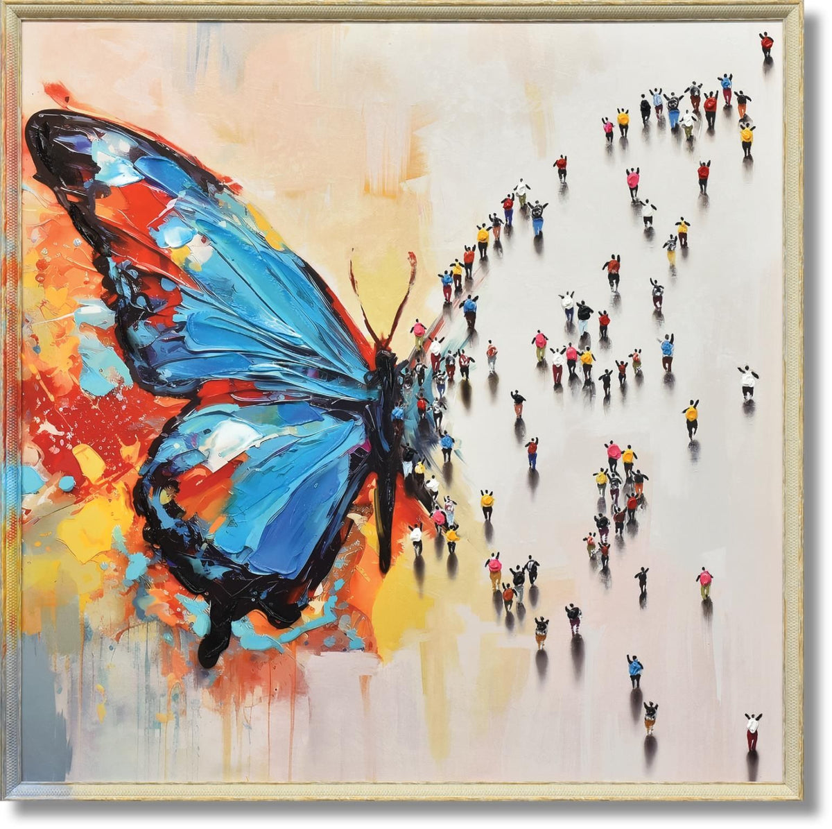Vivid Gathering Flight - 35" x 35" Framed Wall Art - Beige