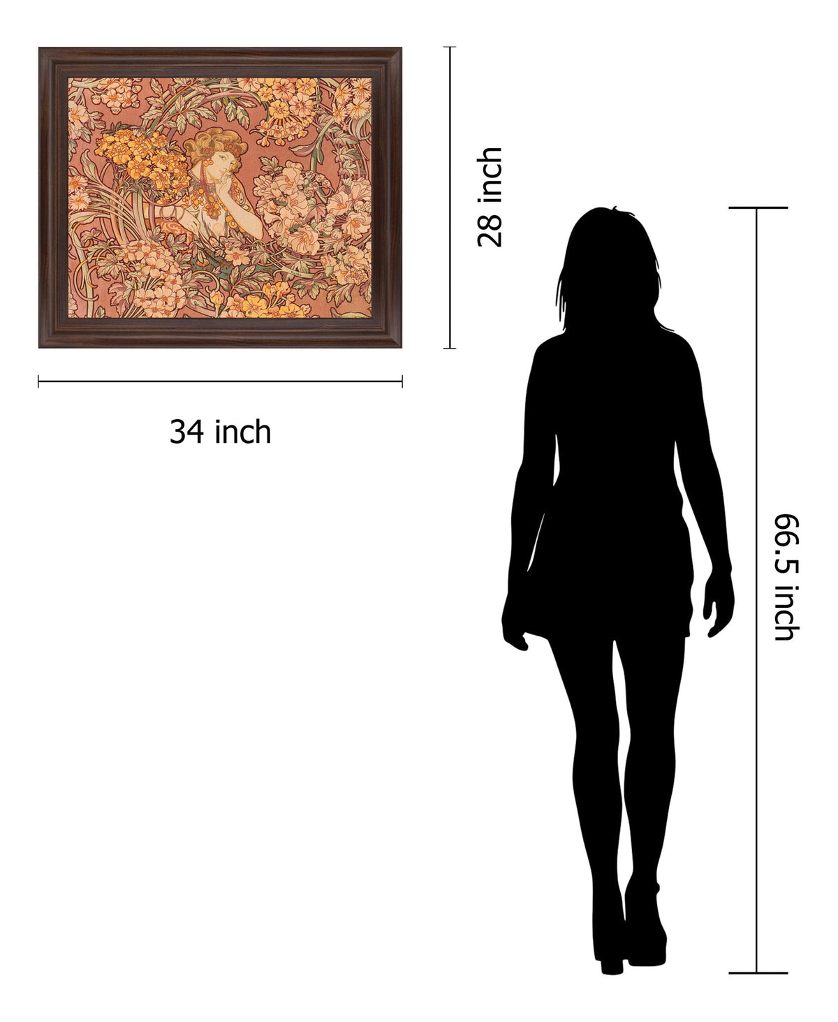 Whimsical Blossom Muse - 28" x 34" Framed Wall Art - Light Brown