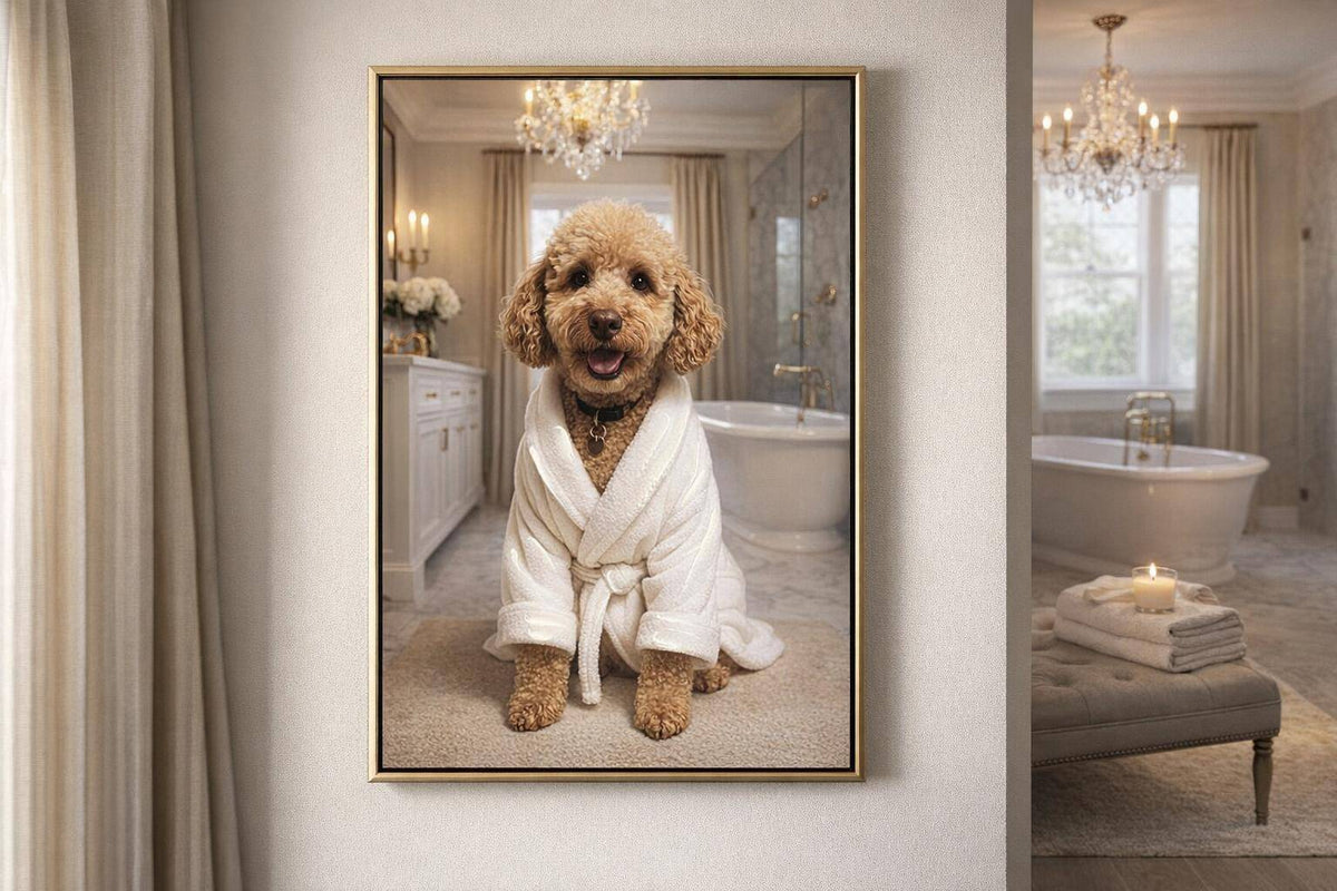 Spa Pup II Hand-Embellished Canvas In Frame - Gold / Beige