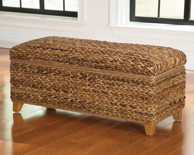 Laughton Hand-Woven Banana Leaf Storage Bench Amber Default Title