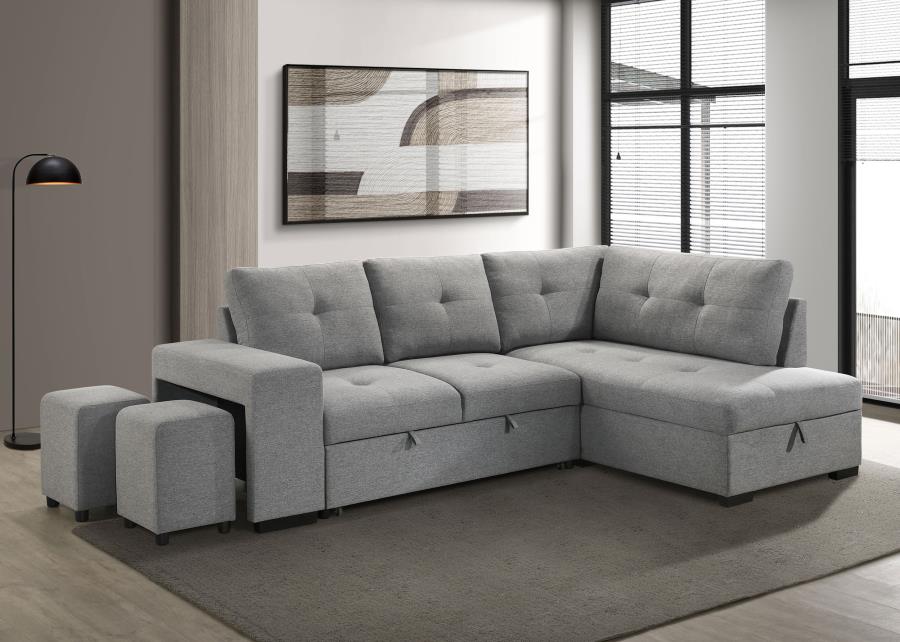 Roanne Fabric Upholstered Sleeper Sectional Sofa Grey Default Title