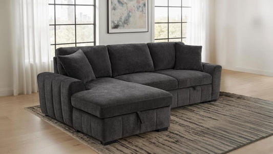 Pastrana Upholstered Sleeper Sectional Sofa RAF Chaise Charcoal Grey