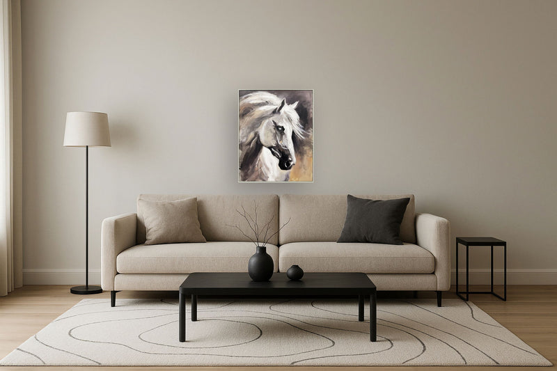 "Graceful Equine" Hand-Embellished Canvas In Frame - Gray / Black / White