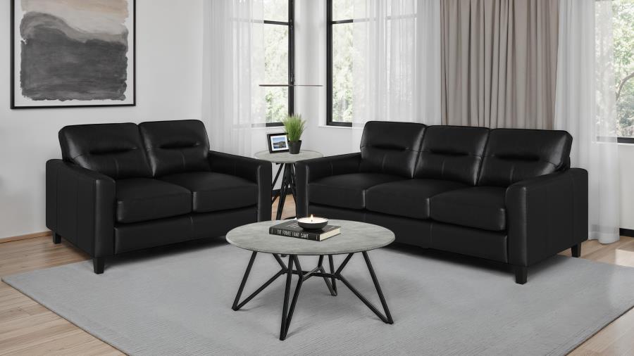 Scotland Faux Leather Upholstered Sofa Set Black 2-piece