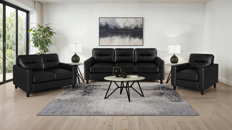 Scotland Faux Leather Upholstered Sofa Set Black 3-piece