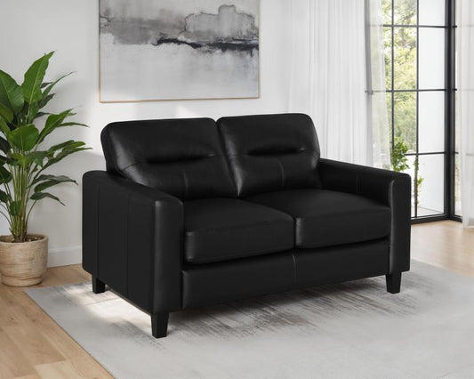 Scotland Faux Leather Upholstered Track Arm Loveseat Black