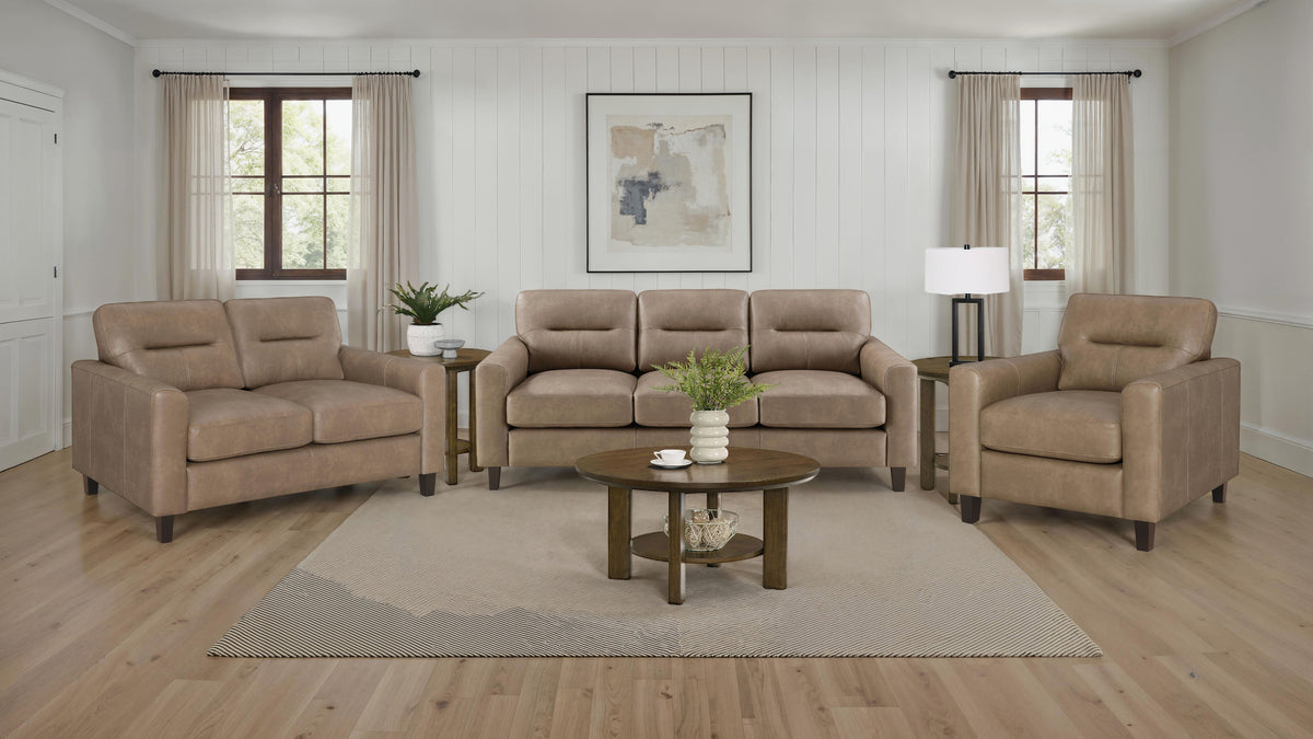 Scotland Faux Leather Upholstered Sofa Set