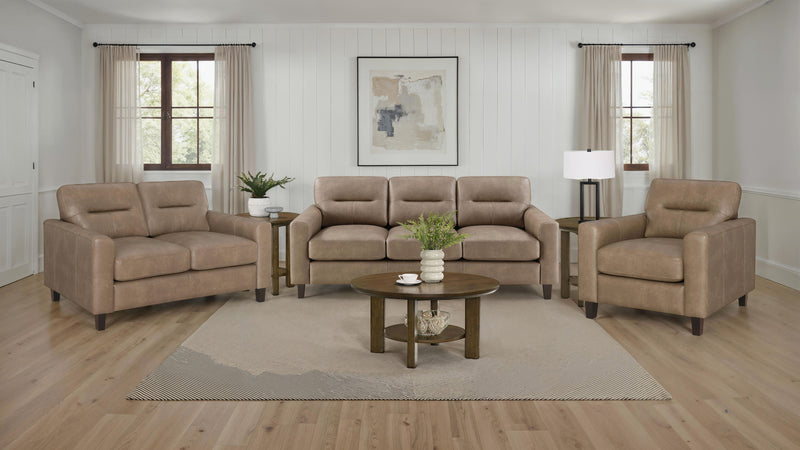 Scotland Faux Leather Upholstered Track Arm Chair