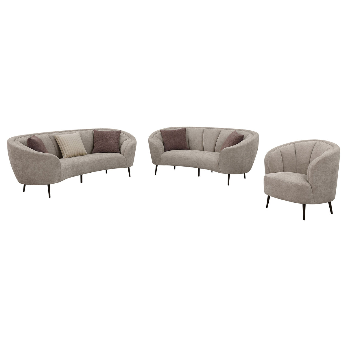 Ellorie Upholstered Curved Sofa Set Beige