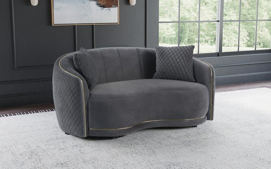 Brookside Velvet Upholstered Curved Loveseat Dark Grey Default Title