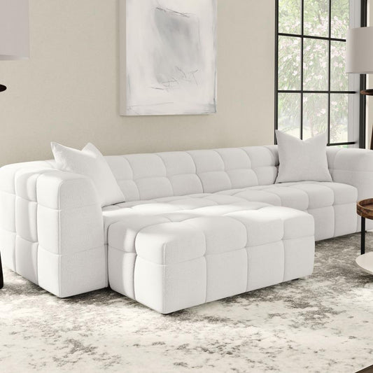 Everly Boucle Upholstered Rectangular Ottoman Off White Default Title