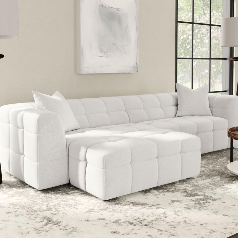 Everly Boucle Upholstered Rectangular Ottoman Off White Default Title