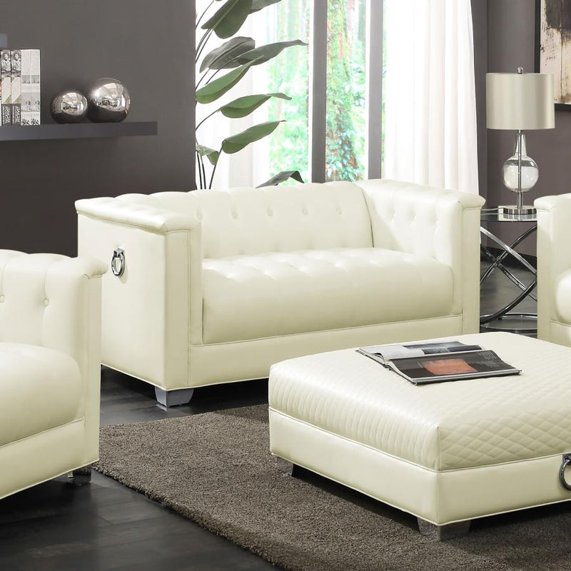 Chaviano Upholstered Track Arm Loveseat Pearl White Default Title