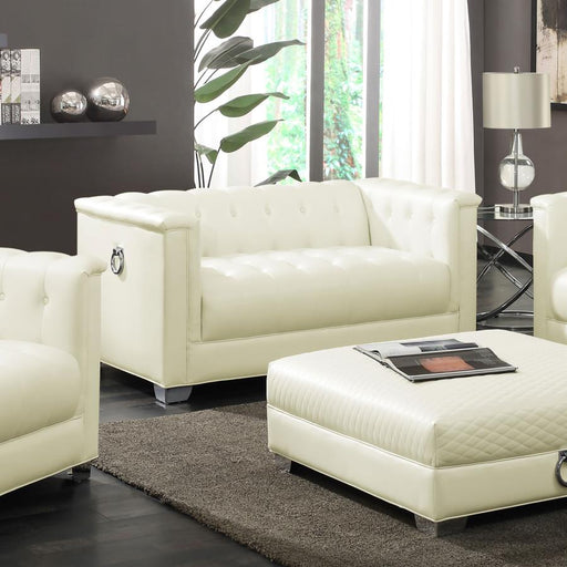 Chaviano Upholstered Track Arm Loveseat Pearl White Default Title