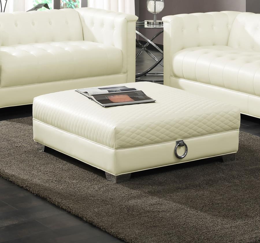Chaviano Square Upholstered Ottoman Pearl White Default Title