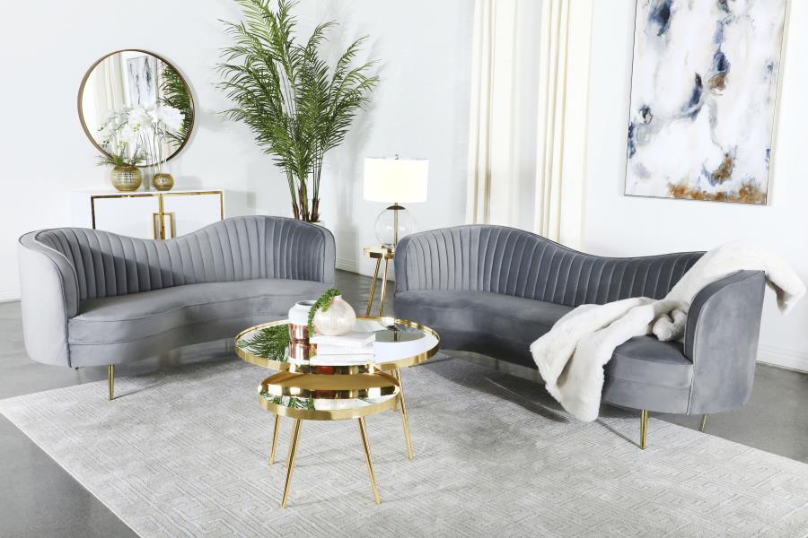 Sophia Upholstered Channel Tufted Sofa Set Grey 2-piece