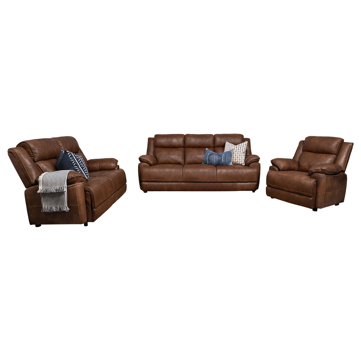Ellington Upholstered Padded Arm Sofa Set Dark Brown