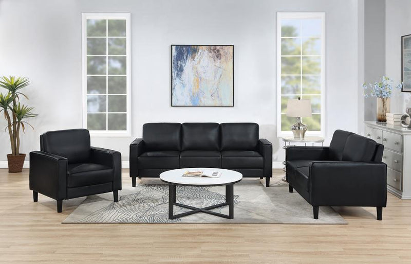 Ruth Upholstered Track Arm Sofa Set Black 3-piece