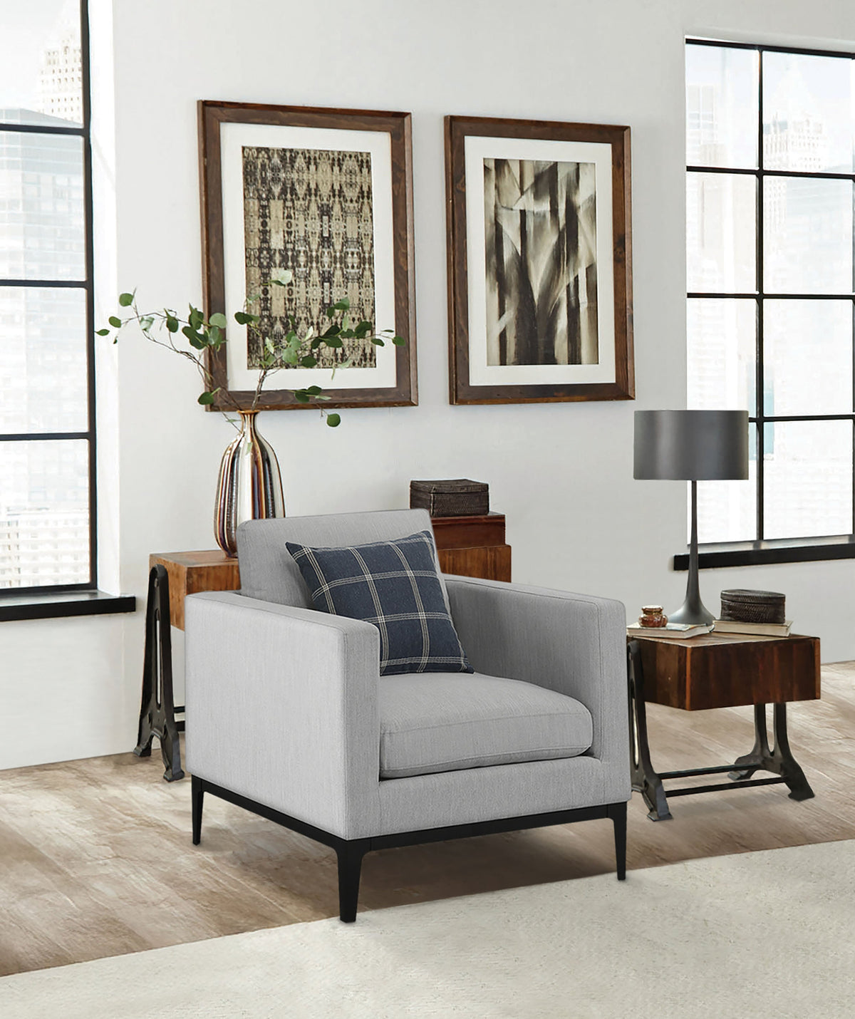 Apperson Upholstered Track Arm Accent Chair Light Grey