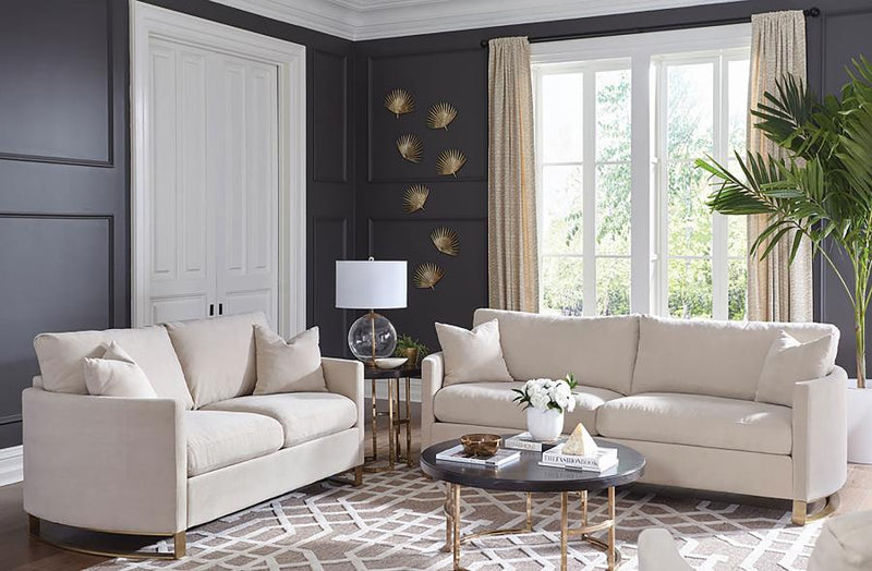 Corliss Velvet Upholstered Sofa Set Beige 2-piece