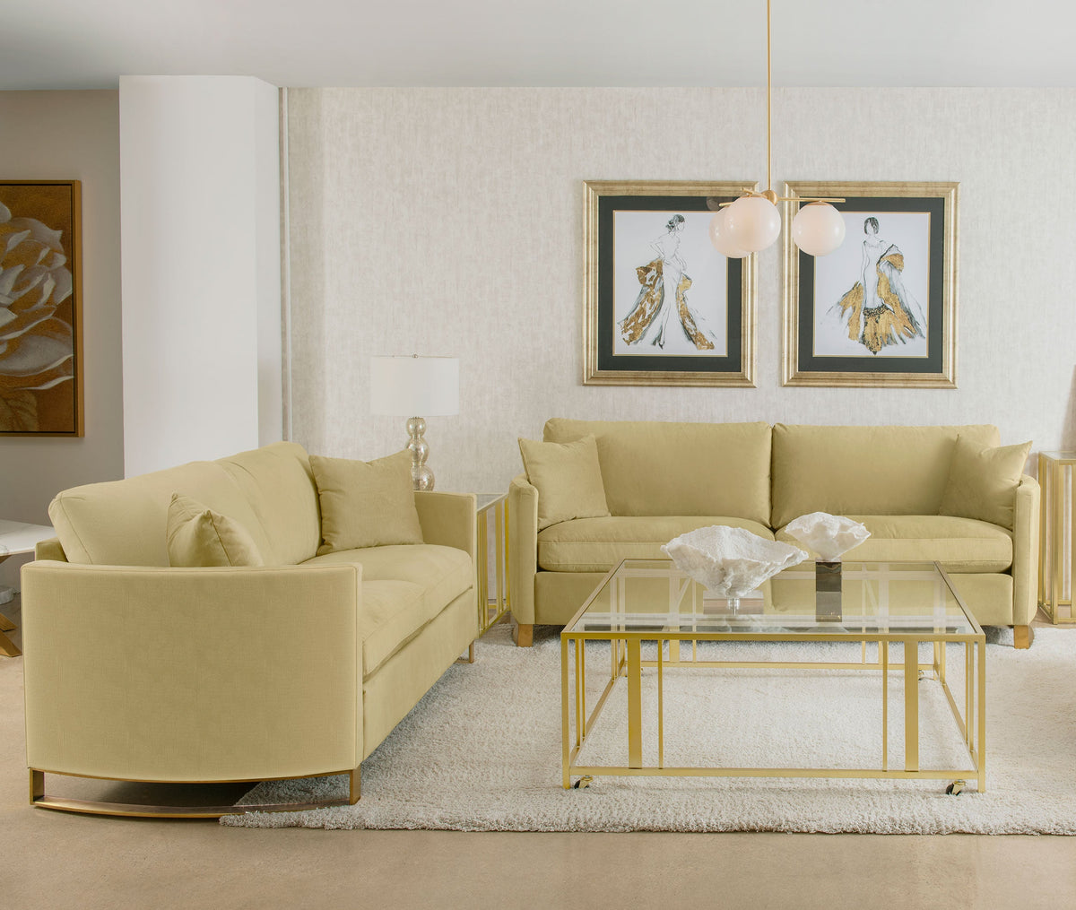 Corliss Velvet Upholstered Sofa Set