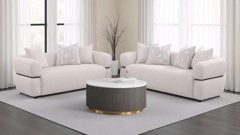 Jeanette Fabric Upholstered Round Arm Sofa Set Beige 2-piece