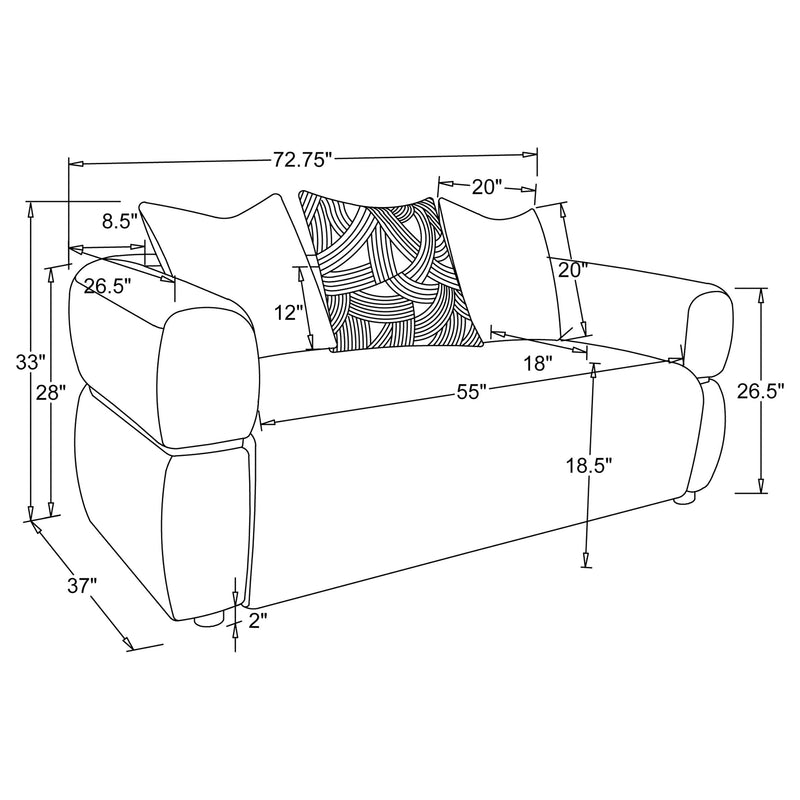 Jeanette Fabric Upholstered Round Arm Sofa Set Beige