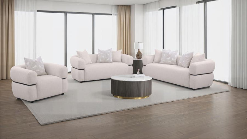 Jeanette Fabric Upholstered Round Arm Sofa Set Beige 3-piece