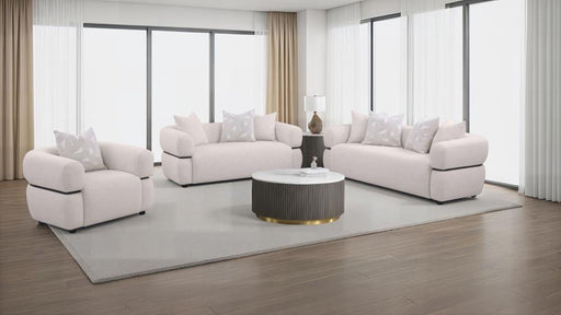Jeanette Fabric Upholstered Round Arm Sofa Set Beige 3-piece