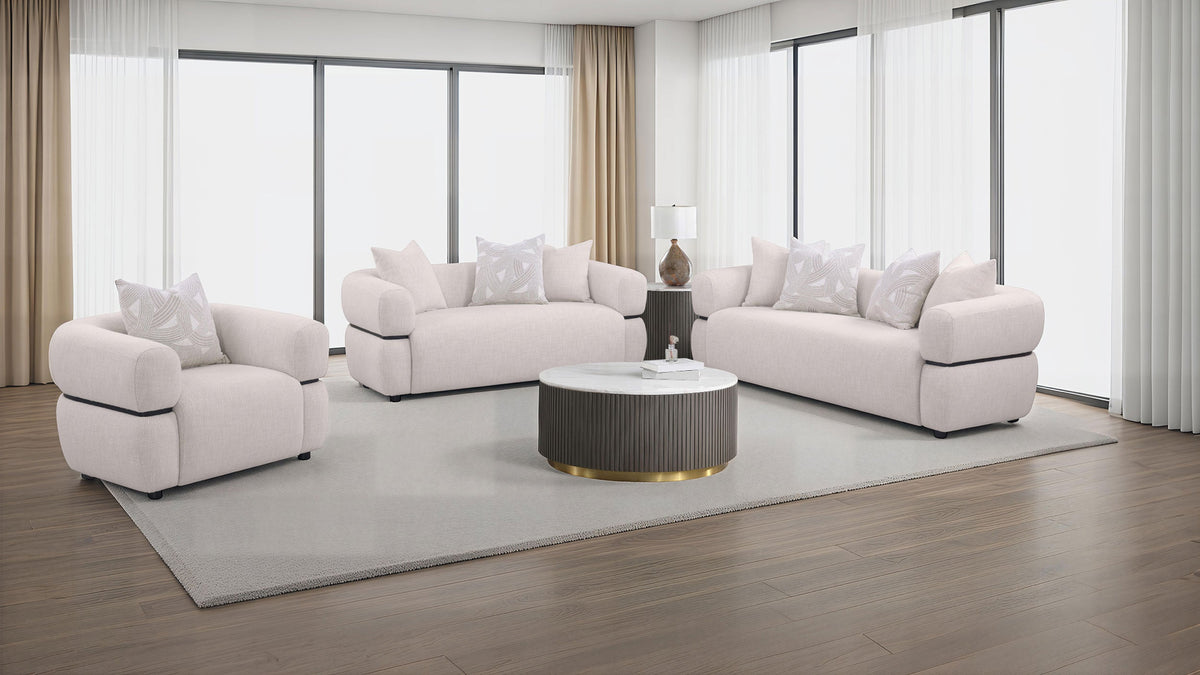 Jeanette Fabric Upholstered Round Arm Sofa Set Beige