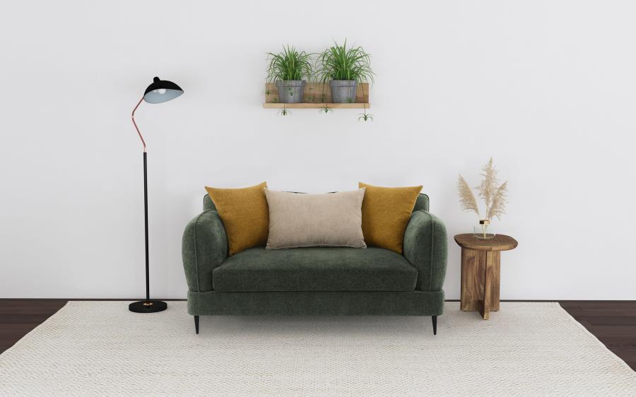 Jade Chenille Upholstered Sculpted Track Arm Loveseat Green