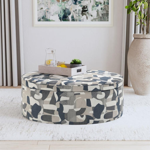 Tomkins Oval Upholstered Storage Ottoman Indigo Blue Default Title