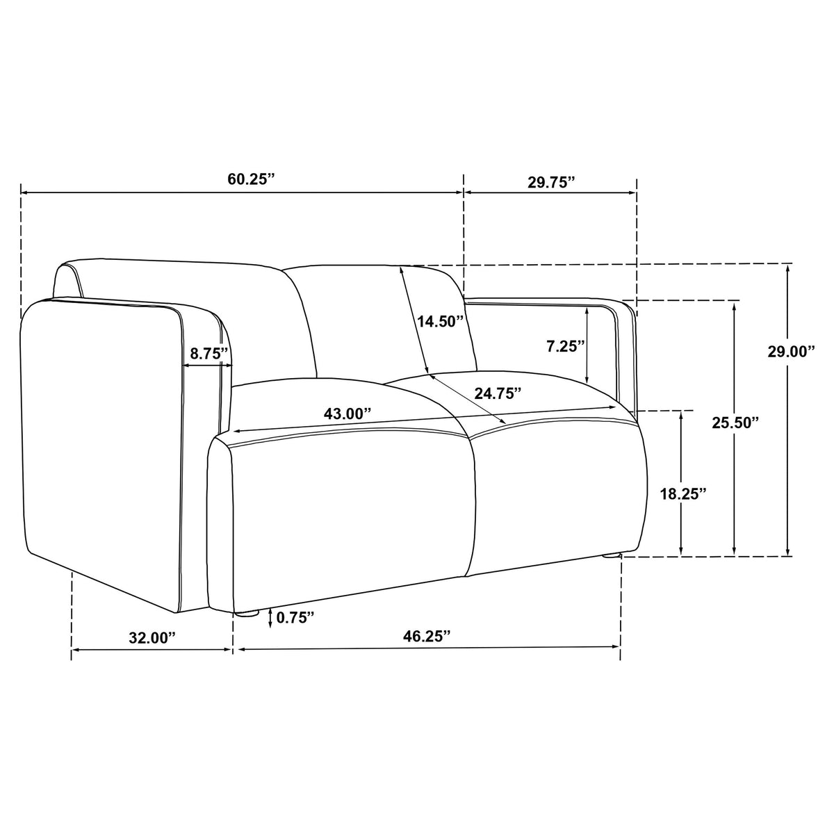 Dorset Fabric Upholstered Round Track Arm Loveseat