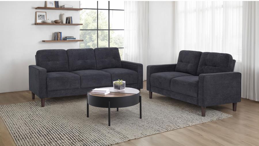 Bowen II Fabric Upholstered Track Arm Sofa Set Steel Grey 2-piece