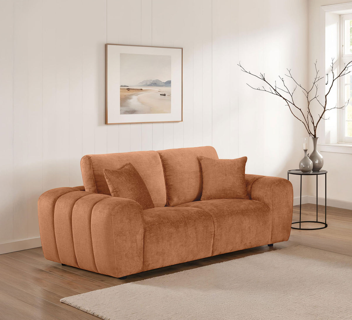 Burnett Chenille Upholstered Wide Arm Loveseat Burnt Orange