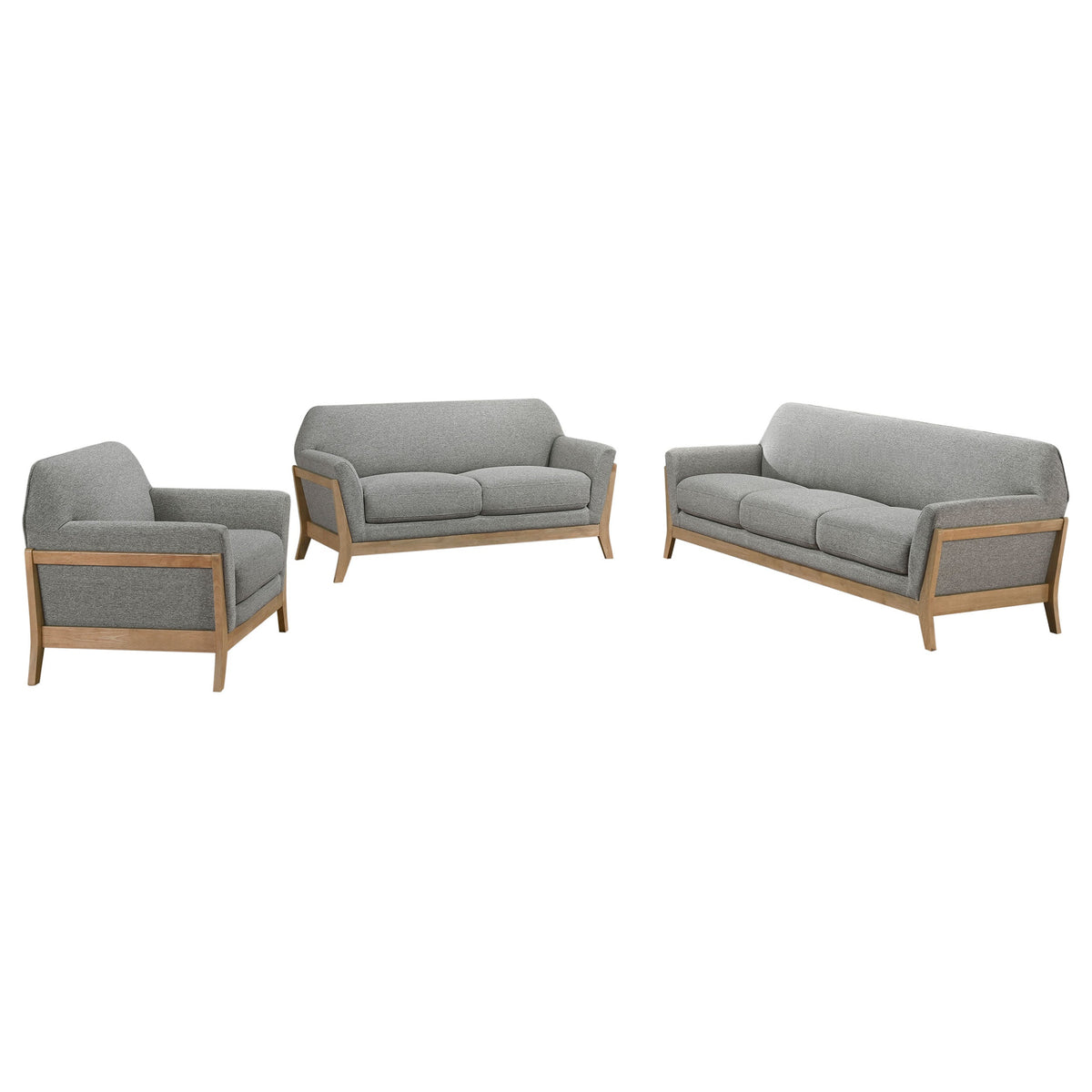 Vaughn Fabric Upholstered Flared Arm Sofa Set Grey