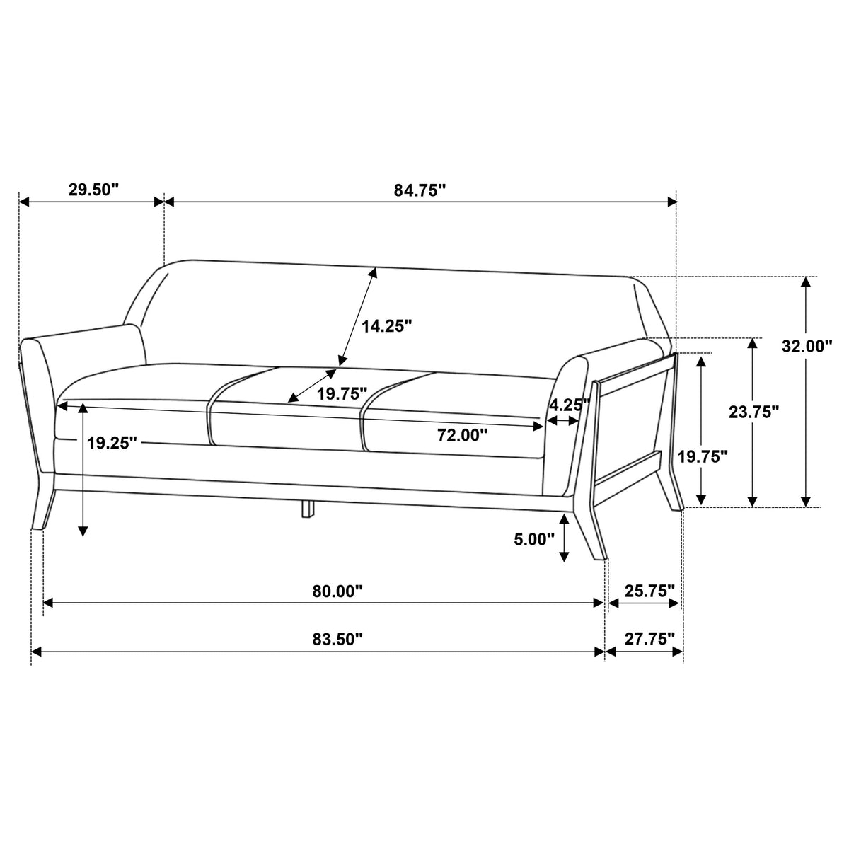 Vaughn Fabric Upholstered Flared Arm Sofa Grey