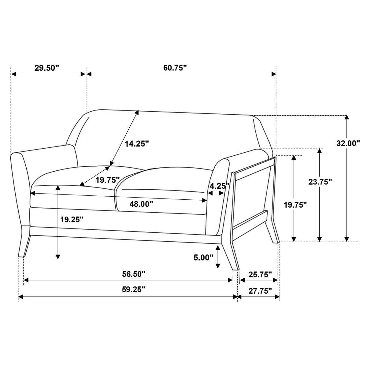 Vaughn Fabric Upholstered Flared Arm Loveseat Grey