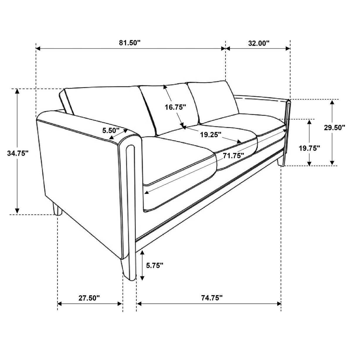 Islington Fabric Upholstered Panel Arm Sofa Taupe