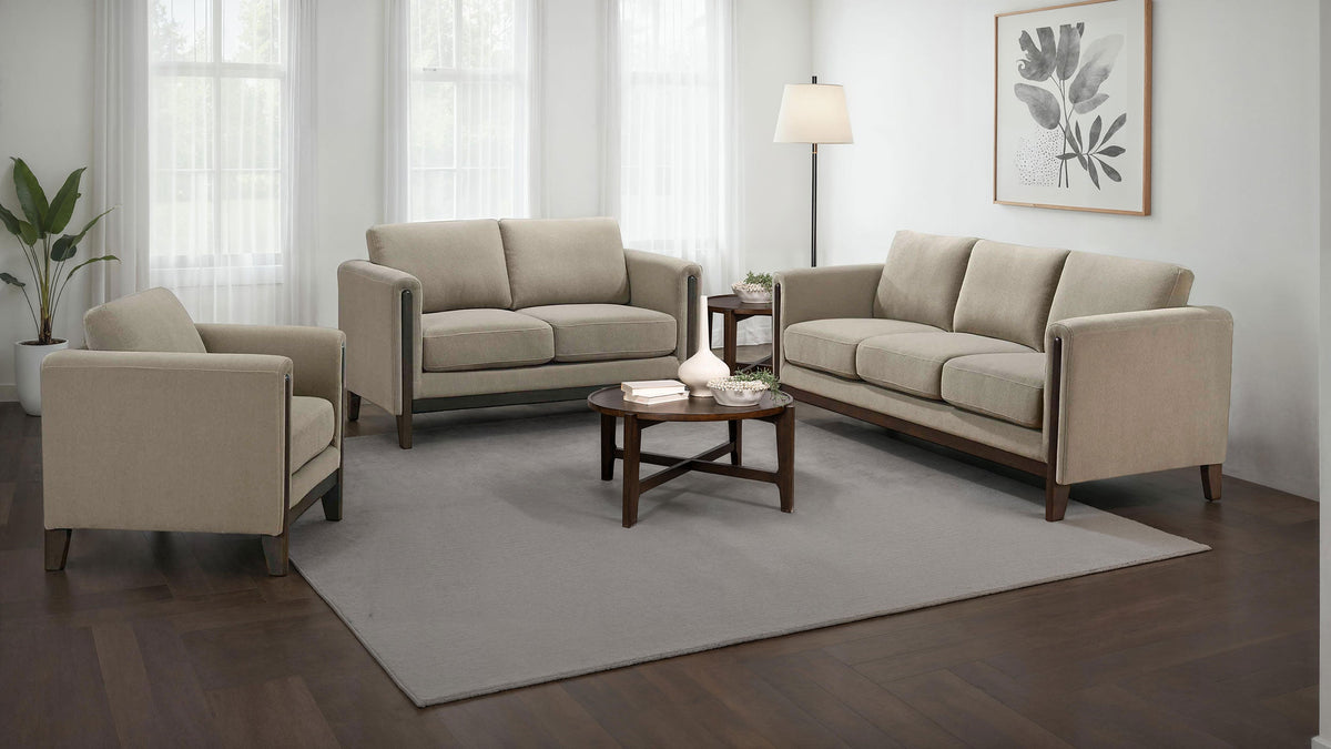 Islington Fabric Upholstered Panel Arm Loveseat Taupe