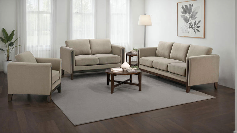 Islington Fabric Upholstered Panel Arm Loveseat Taupe