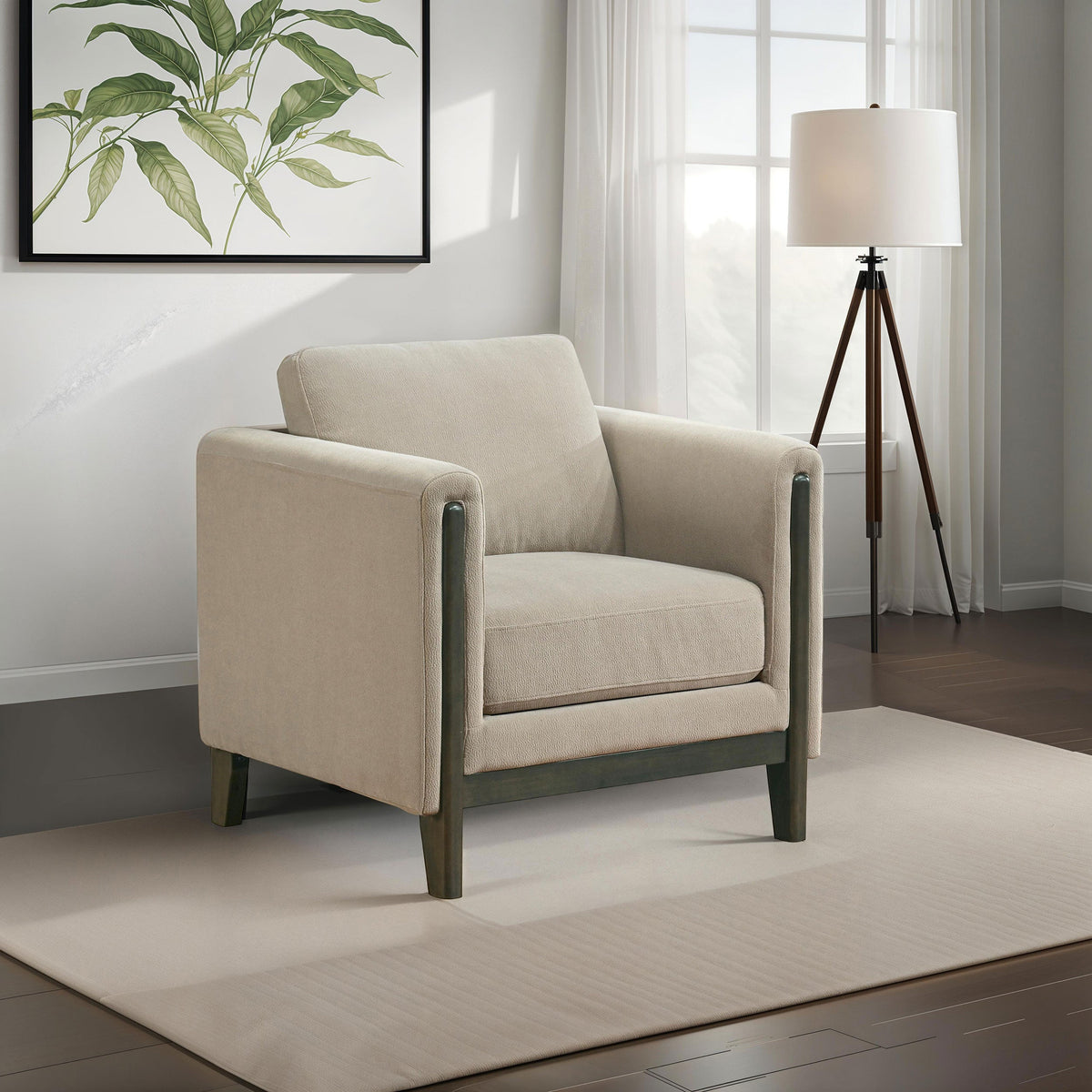 Islington Fabric Upholstered Panel Arm Accent Chair Taupe