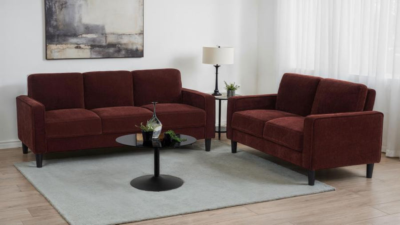 Ruth Upholstered Track Arm Sofa Set Rust 2-piece