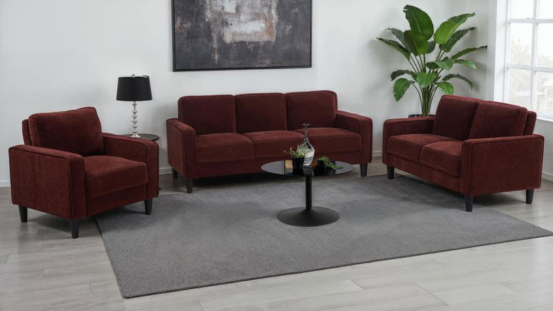 Ruth Upholstered Track Arm Sofa Set Rust 3-piece