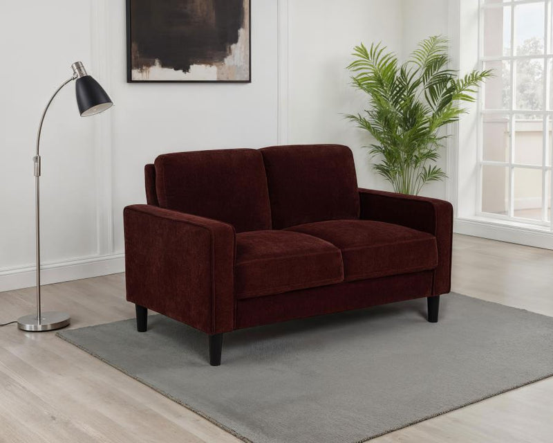 Ruth Upholstered Track Arm Loveseat Rust