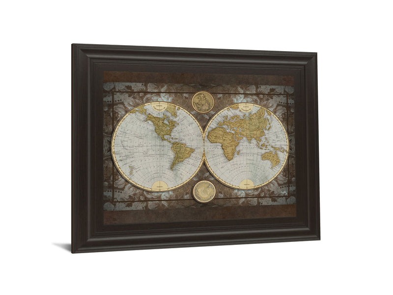 World Map By Elizabeth Medley - Framed Print Wall Art - Beige