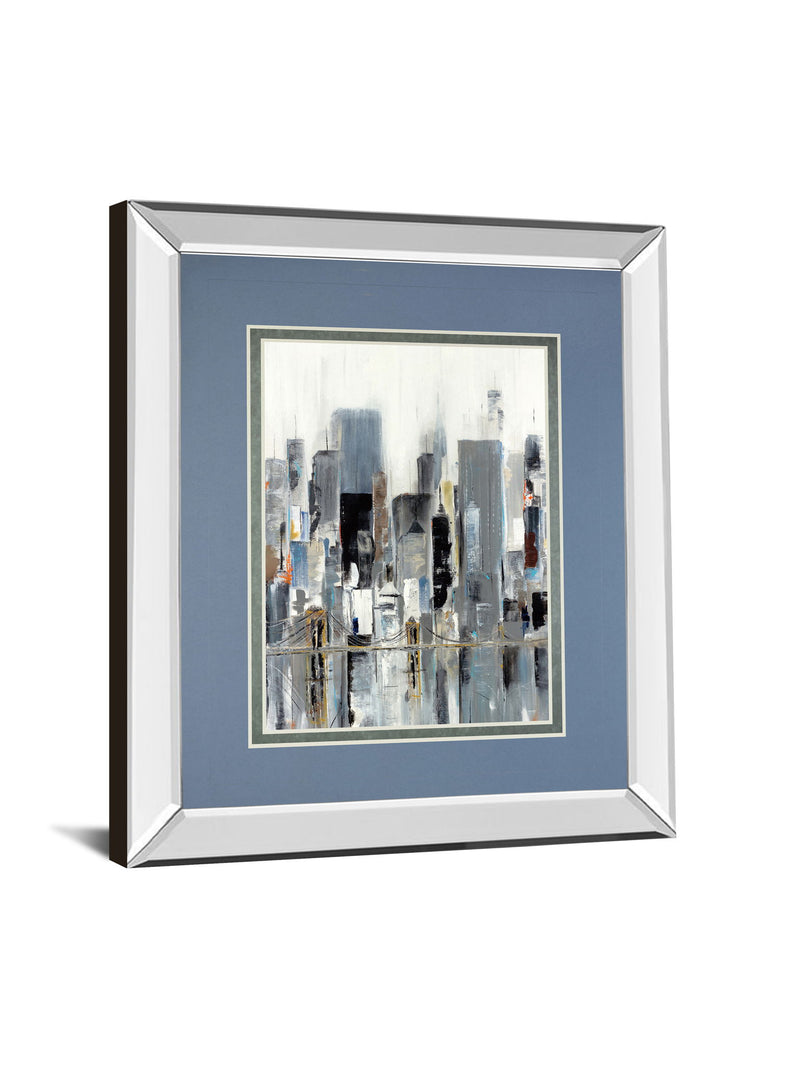 City Bridge By Aziz Kadmiri - Mirror Framed Print Wall Art - Blue