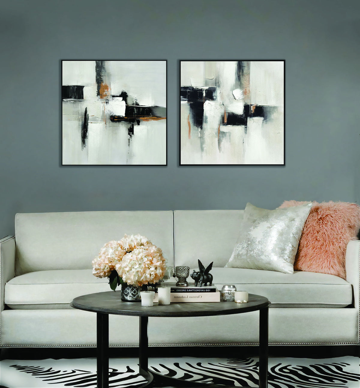 "Urban Elegance I" Hand-Embellished Canvas In Frame - Black / White / Gray / Warm Accents