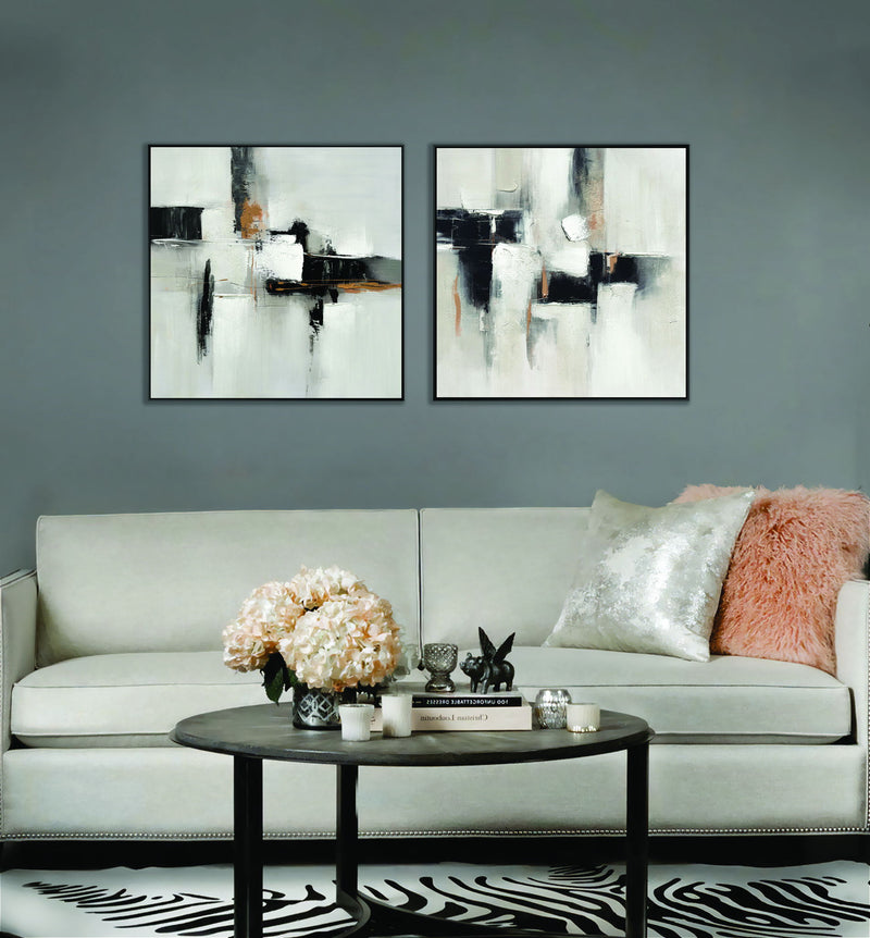 "Urban Elegance I" Hand-Embellished Canvas In Frame - Black / White / Gray / Warm Accents